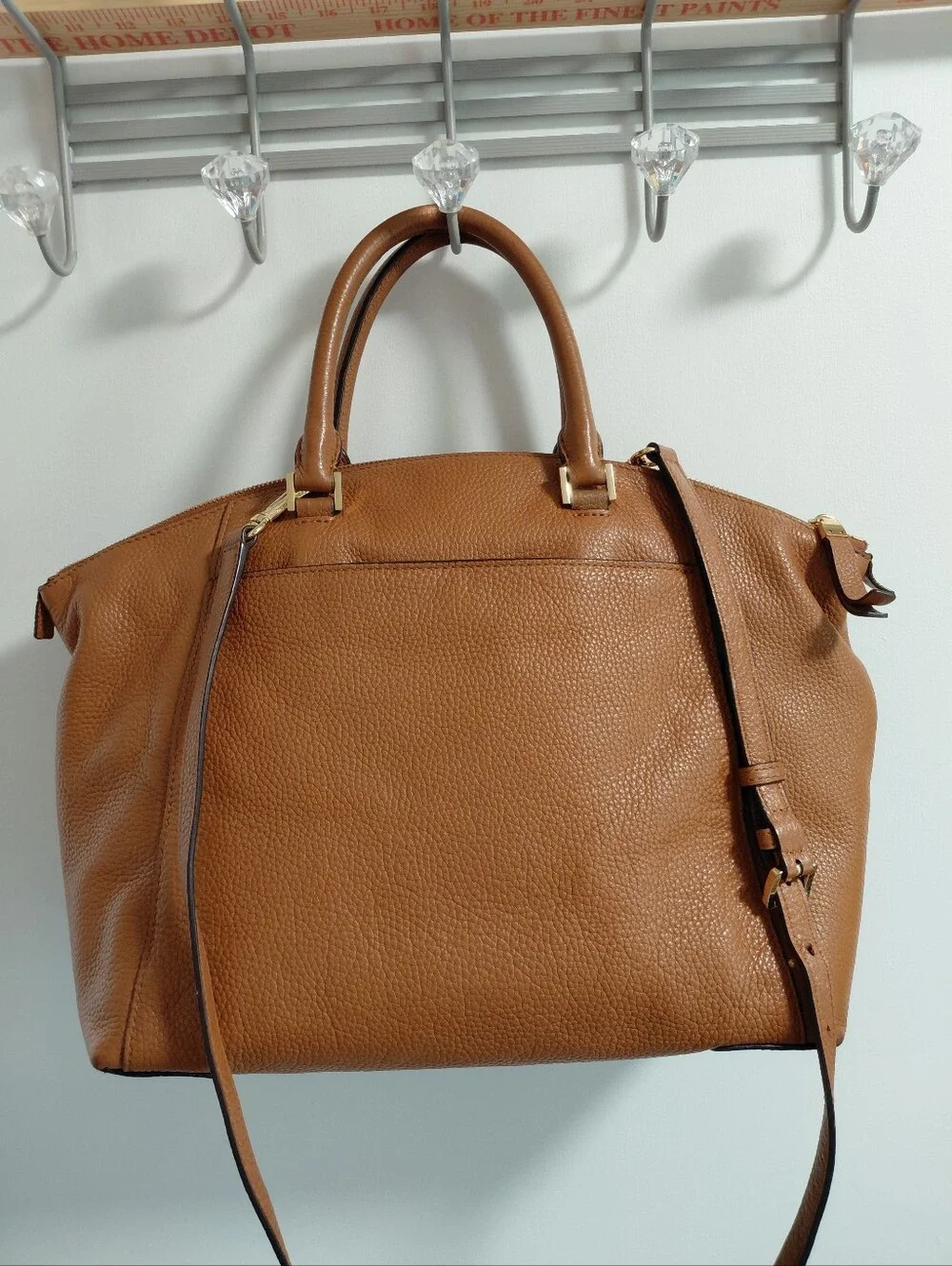 Michael Kors Caramel Brown Pebbled Leather Satchel Purse W/Removable Strap